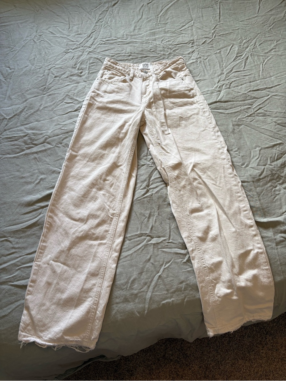 BDG Urban Outfitters Off-White Wide Leg Jeans with Frayed Hem